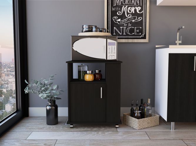 Kit Lower Microwave Cabinet; Single Door; Three Side Shelves-Black