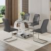 1 table and 4 chairs set.63"x35.4 Rectangular Transprant Tempered glass Dining Tabletop with White MDF OC shaped bracket.Paried with 4 Dark gray high-
