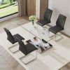 1 table and 4 chairs set.63"x35.4 Rectangular Transprant Tempered glass Dining Tabletop with White MDF OC shaped bracket.Paried with 4 Black high-qual