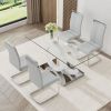 Table and chair set.63"x35.4 Rectangular Transprant Tempered glass Dining Tabletop with White MDF OC shaped bracket.Paried with 4 Light Gray high-qual