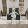 Table and chair set.63"x35.4 Rectangular Transprant Tempered glass Dining Tabletop with White MDF OC shaped bracket.Paried with 6 Black high-quality P
