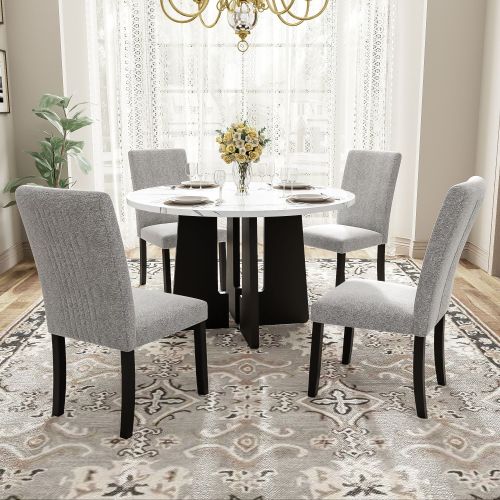 5-Piece Round Dining Table set, 43-Inch Modern Dining Table and 4 Upholstered Chairs for Dining Room, Kitchen Room, Living Room, Easy Assembly 5-Piece Round Dining Table set, 43-Inch Modern Dining Table and 4 Upholstered Chairs for Dining Room, Kitchen Room, Living Room, Easy Assembly