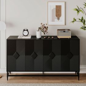 Accent Black Lacquered 4 Door Wooden Cabinet Sideboard Buffet Server Cabinet Storage Cabinet, for Living Room, Entryway, Hallway, Office