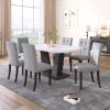Dining Table Set for 6, 7 Piece Kitchen Table Chairs Set, 1.8" Thickness Tabletop and V-shaped Table Legs