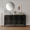 Accent Black Lacquered 4 Door Wooden Cabinet Sideboard Buffet Server Cabinet Storage Cabinet, for Living Room, Entryway, Hallway, Office