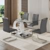 Table and chair set.63"x35.4 Rectangular Transprant Tempered glass Dining Tabletop with White MDF OC shaped bracket.Paried with 4 Dark Gray high-quali