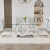 Table and chair set.63"x35.4 Rectangular Transprant Tempered glass Dining Tabletop with White MDF OC shaped bracket.Paried with 4 Light Gray high-qual