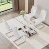 1 table and 4 chairs set.63"x35.4 Rectangular Transprant Tempered glass Dining Tabletop with White MDF OC shaped bracket.Paried with 4 White high-qual