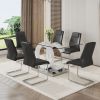 1 table and 6 chairs set.63"x35.4 Rectangular Transprant Tempered glass Dining Tabletop with White MDF OC shaped bracket.Paried with 6 Black high-qual
