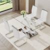 Table and chair set.63"x35.4 Rectangular Transprant Tempered glass Dining Tabletop with White MDF OC shaped bracket.Paried with 4 White high-quality P