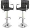 Black Faux Leather Bar Stool Counter Height Chairs Set of 2 Adjustable Height Kitchen Island Stools
