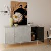 Stylish and Functional 4-Door Storage Cabinet with Pine Legs and MDF, for Living Room Bedroom,and Kitchen,Champagne