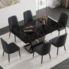 Table and chair set.63"W x 37"D x 30"H Black Marble MDF DiningTable Set with 6 Black PU Chairs with black metal legs.Bring a comfortable home experien