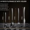 24 Pieces Flatware Set, Stainless Steel Cutlery Set with Silverware Holder, Spoons Forks Knives Set, Hanging Silverware Set Service for 6
