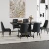 Table and chair set.63"W x 37"D x 30"H Black Marble MDF DiningTable Set with 6 Black PU Chairs with black metal legs.Bring a comfortable home experien