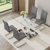 Table and chair set.63"x35.4 Rectangular Transprant Tempered glass Dining Tabletop with White MDF OC shaped bracket.Paried with 4 Dark Gray high-quali