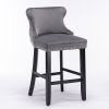 Contemporary Velvet Upholstered Wing-Back Barstools with Button Tufted Decoration and Wooden Legs, and Chrome Nailhead Trim, Leisure Style Bar Chairs
