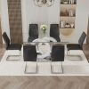 1 table and 6 chairs set.63"x35.4 Rectangular Transprant Tempered glass Dining Tabletop with White MDF OC shaped bracket.Paried with 6 Black high-qual
