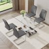 1 table and 4 chairs set.63"x35.4 Rectangular Transprant Tempered glass Dining Tabletop with White MDF OC shaped bracket.Paried with 4 Dark gray high-