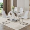 1 table and 4 chairs set.63"x35.4 Rectangular Transprant Tempered glass Dining Tabletop with White MDF OC shaped bracket.Paried with 4 White high-qual