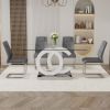 1 table and 4 chairs set.63"x35.4 Rectangular Transprant Tempered glass Dining Tabletop with White MDF OC shaped bracket.Paried with 4 Dark gray high-