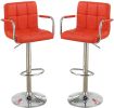 Contemporary Style Red Faux Leather Bar Stool Counter Height Chairs Set of 2 Adjustable Height Kitchen Island Stools