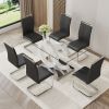 Table and chair set.63"x35.4 Rectangular Transprant Tempered glass Dining Tabletop with White MDF OC shaped bracket.Paried with 6 Black high-quality P
