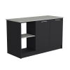 Juniper Kitchen Island with Large Top Surface, Double Door Cabinet, and Open Shelves Black / Ibiza Marble