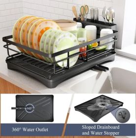 Stainless Steel Dish Drying Rack, Rustproof Dish Drainer with Utensil Holder for Kitchen, Suitable for Undermount Sinks, Black