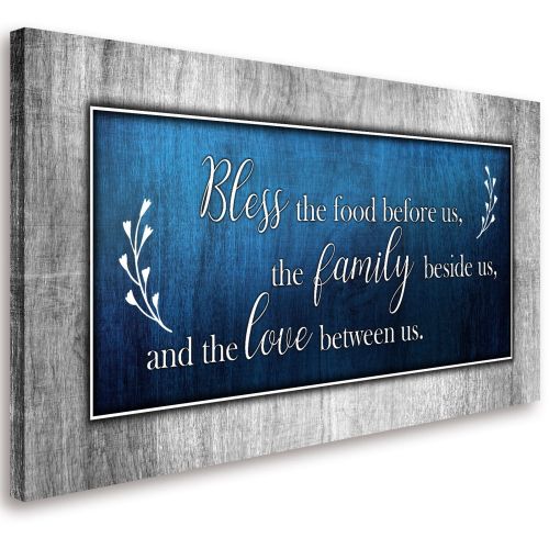 Christian Wall Art Decor Blue and Grey Canvas Prints Bless The Food Quote Wall Pictures Framed Artwork for Home Living Room Dining Room Kitchen Decora Christian Wall Art Decor Blue and Grey Canvas Prints Bless The Food Quote Wall Pictures Framed Artwork for Home Living Room Dining Room Kitchen Decora