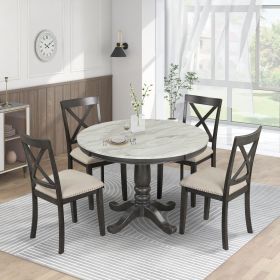 Orisfur. 5 Pieces Dining Table and Chairs Set for 4 Persons, Kitchen Room Solid Wood Table with 4 Chairs (Color: as Pic)